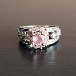 Rose Pink Crystal Quart Ring Stainless Steel